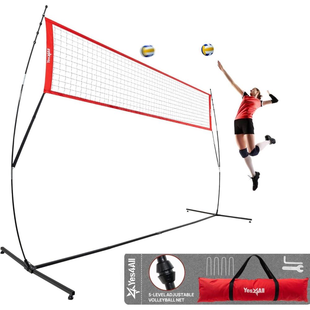 image:imageYes4All Freestanding Volleyball Net with 5 Adjustable Heights 12ft Portable Volleyball Net for Backyard amp Beach Special Low Middle Bar for Volleyball Outdoor Net to Reduce Tripping