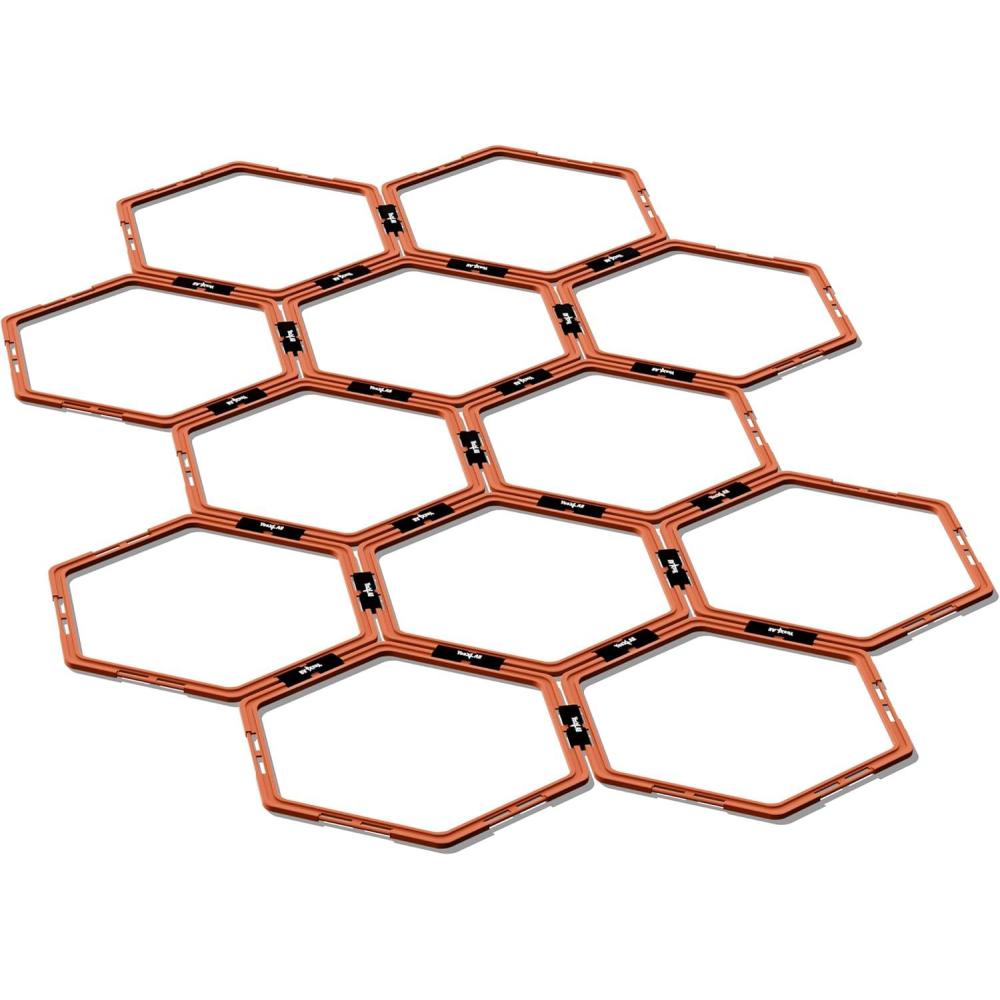 image:imageYes4All Hex Agility RingsSpeed Rings with Carrying Bag  Hexagon Rings Agility Hurdles for Agility Footwork TrainingB Orange  12 Rings