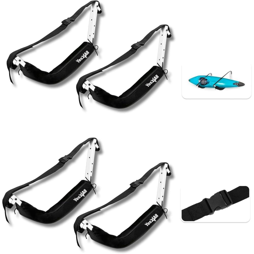 image:imageYes4All Kayak Storage Hooks HeavyDuty Premium Foam Padded Surfboard Wallmount Rack Set of 2 SUP Paddle Board Rack Hold up to 125 LbsCanoe Bike Kayak Storage Hook Indoor amp Outdoor HangersBlackB 2 LEVELS 2 PAIRS