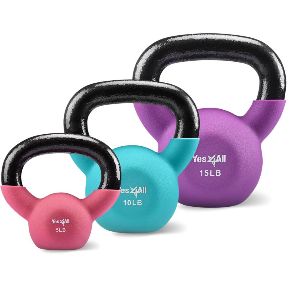 image:imageYes4All Kettlebell 5 10 amp 15 LB Neoprene Coated Cast Iron Kettlebells Wide Grip Handle amp Flat Bottom for Swings Squats Deadlifts Push Ups amp Full Body Training at Home Gym