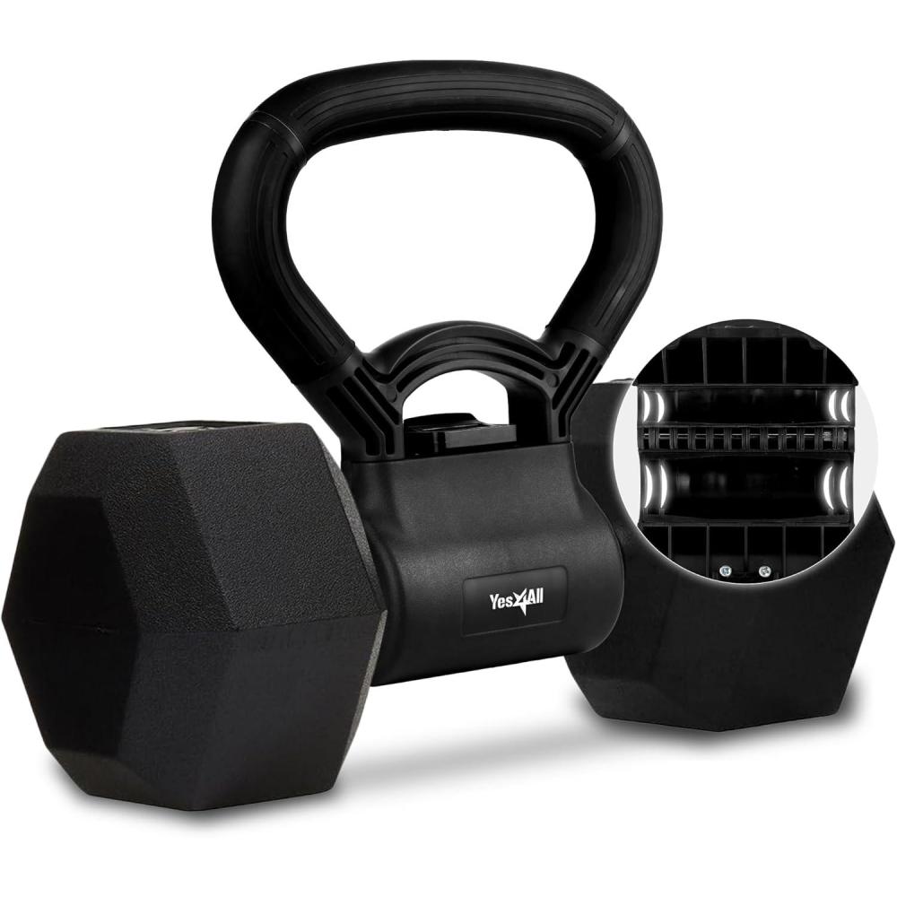 image:imageYes4All Kettlebells Grip Dumbbell Grip Handle Convert Dumbbells into Kettlebell for Home Gym Kettlebell for Weights PlateA Full Black Upgraded
