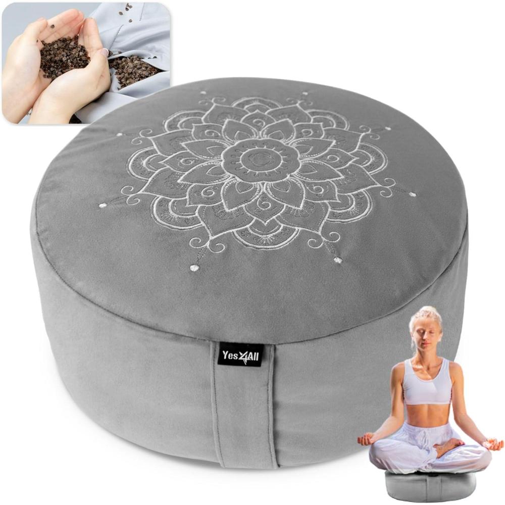 image:imageYes4All Meditation Cushion Floor Pillow Foam Zafu Buckwheat Mandala Pattern Yoga Meditation Bolster Pillows Floor CushionsC Ash Gray