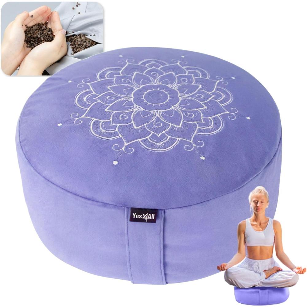 image:imageYes4All Meditation Cushion Floor Pillow Foam Zafu Buckwheat Mandala Pattern Yoga Meditation Bolster Pillows Floor CushionsViolet  Upgraded