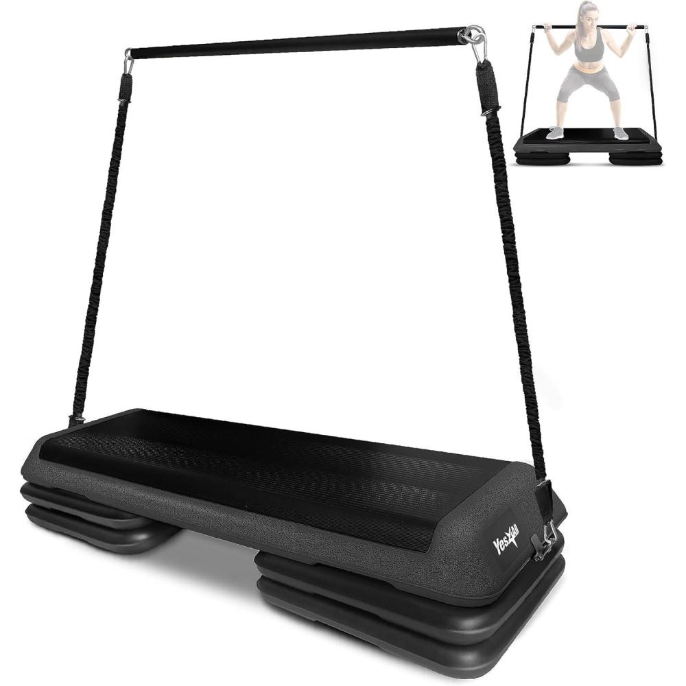 image:imageYes4All MultiFunctional Aerobic Step Platform AdapterVersatile Stepper Platform With Pilate Bar And Resistance BandPro Black