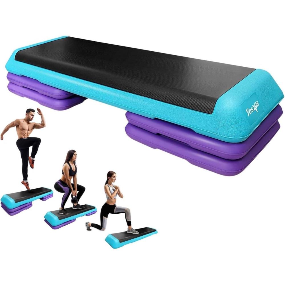 image:imageYes4All MultiFunctional Aerobic Step Platform AdapterVersatile Stepper Platform With Pilate Bar And Resistance BandTealPurple