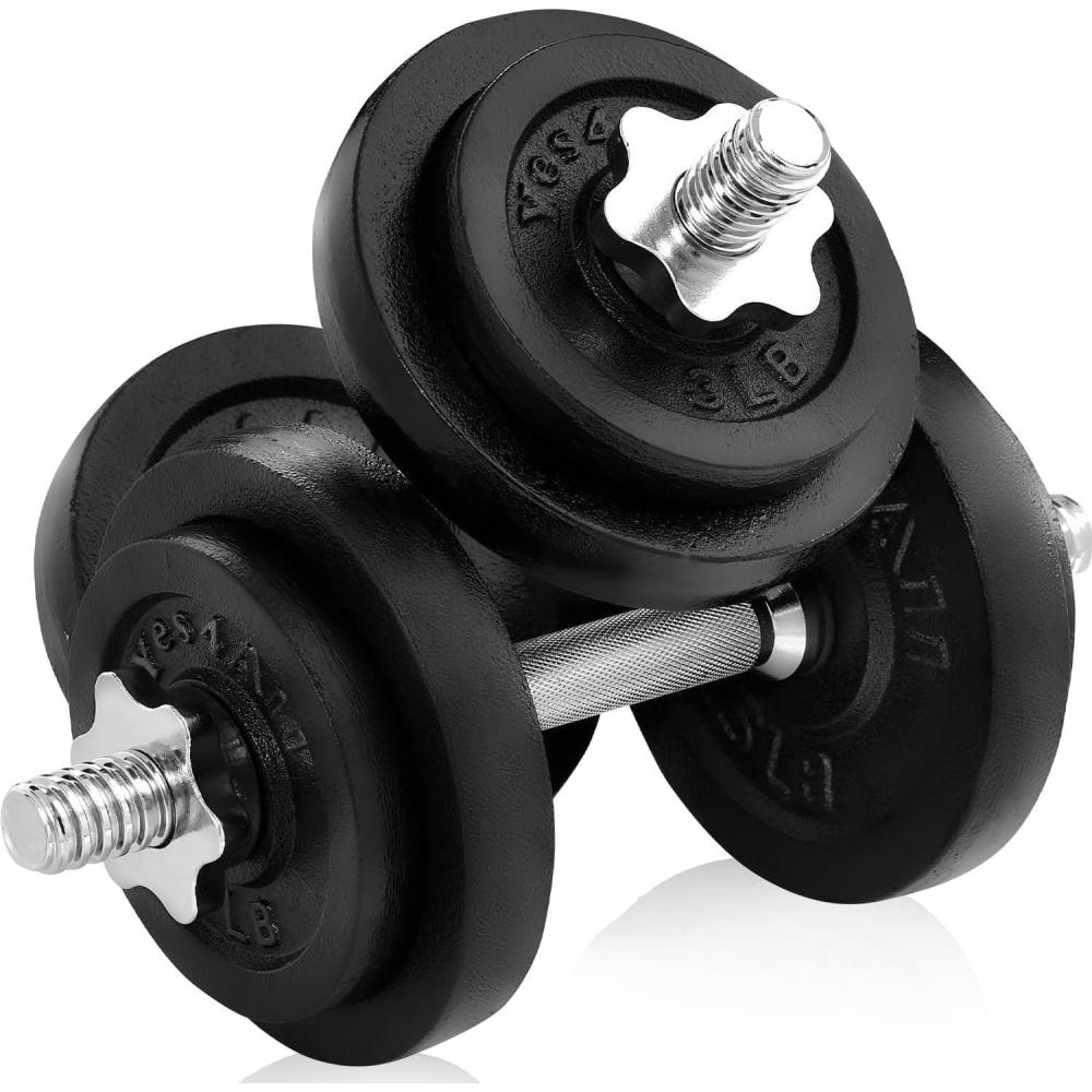 image:imageYes4All Old School Adjustable Dumbbell Set with Weight Plates Star Lock CollarsConnector 40lbs to 200lbs Adjustable Weight Plates SetB 50LB Pair  Black