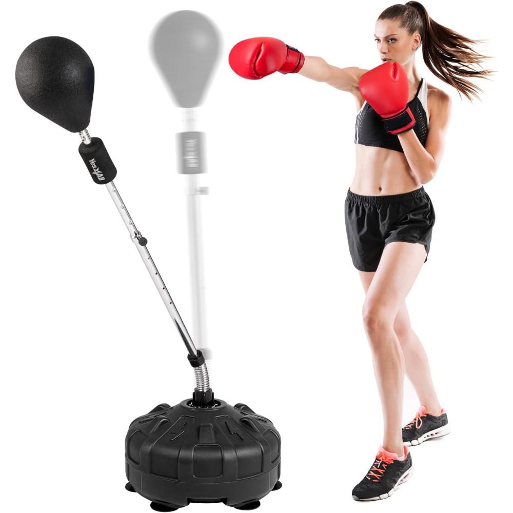image:imageYes4All Pedestal Punching Bag with Stand Adjustable Height Boxing MMA Equipment with PU Leather Speed Reflex Ball Home Gym