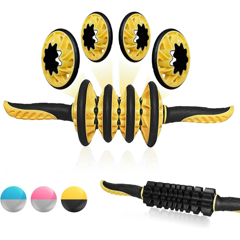 image:imageYes4All Premium Muscle Roller StickCombo With Foam Roller 24 For Everyone  Advanced Massage Roller For Relief Muscle Soreness With Trigger Points Travel Size 4 Wheels1 YellowBlack