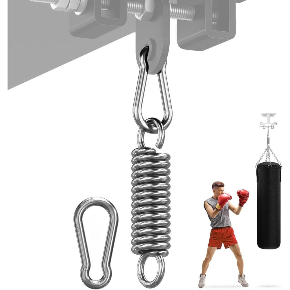image:imageYes4All Punching Bag Hanger Heavy Bag Spring 555 LB Capacity Stainless Steel Hanging Kit with Spring Hook amp Carabiner Indoor amp Outdoor Mounting for Boxing Bags amp RecreationSpring Snap hook