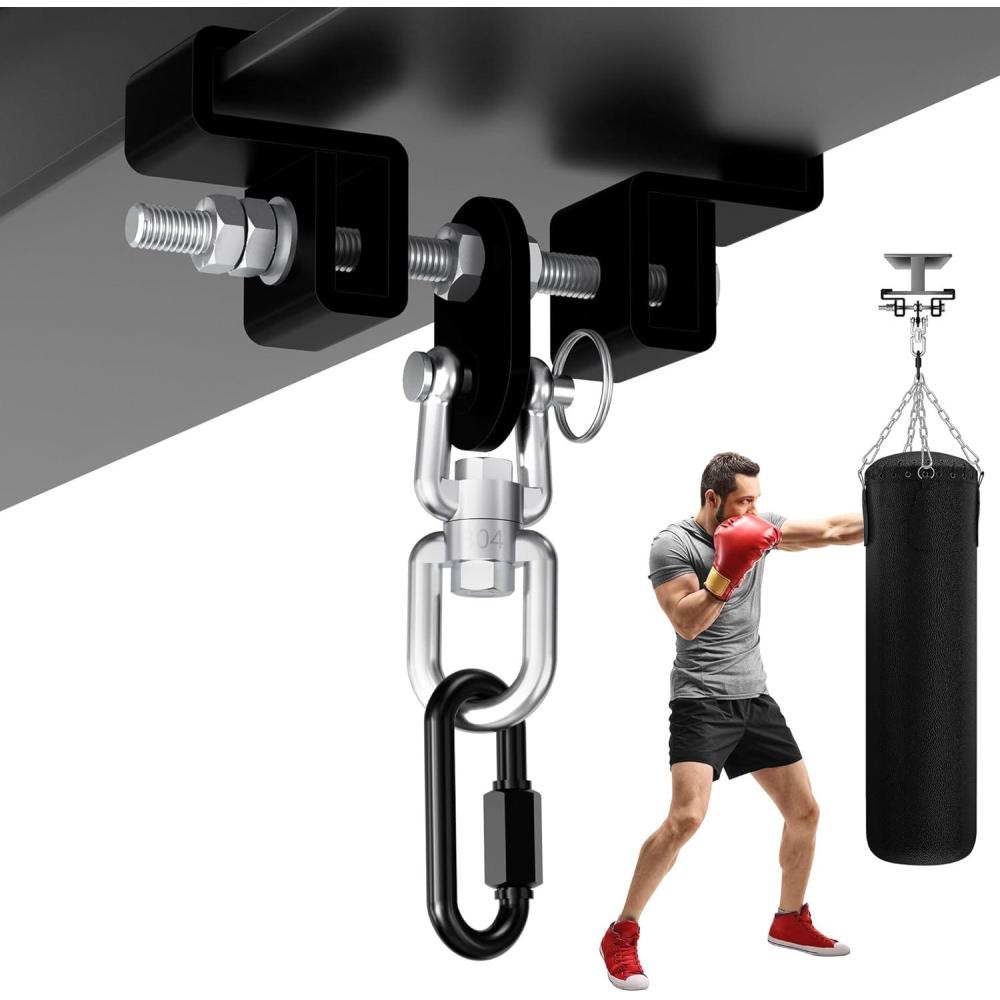 image:imageYes4All Punching Bag Hanger Stainless Steel Swivel Chain with 4 Snap Hooks for Heavy Bag Gym Swing Trapeze and HammockIBeam Hanger with Swivel Chains Carabiner