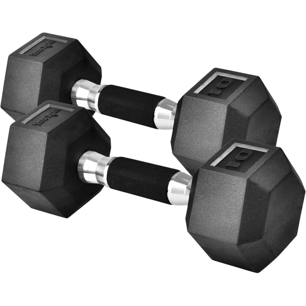 image:imageYes4All Rubber Grip Encased Hex Dumbbells  Hand Weights With AntiSlip 550 LBS PairSet10 Pounds  Pair Black