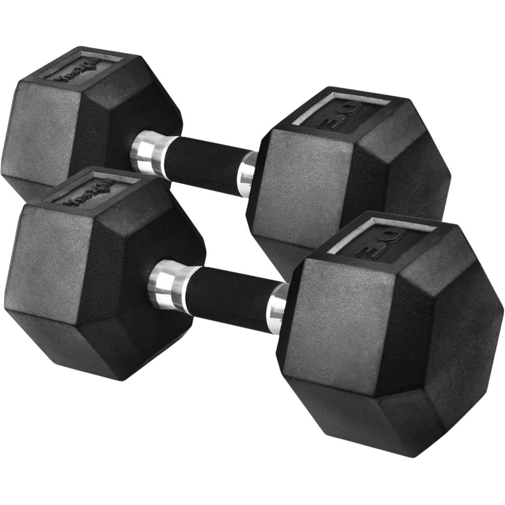 image:imageYes4All Rubber Grip Encased Hex Dumbbells  Hand Weights With AntiSlip 550 LBS PairSet30 Pounds  Pair Black