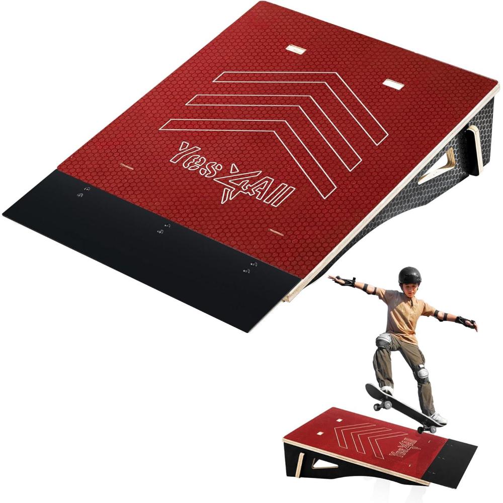 image:imageYes4All SinglePiece Skateboard Ramp Bike Ramp Skate Ramp  Design for Beginners More Durable Safe Capacity 220LbsRed