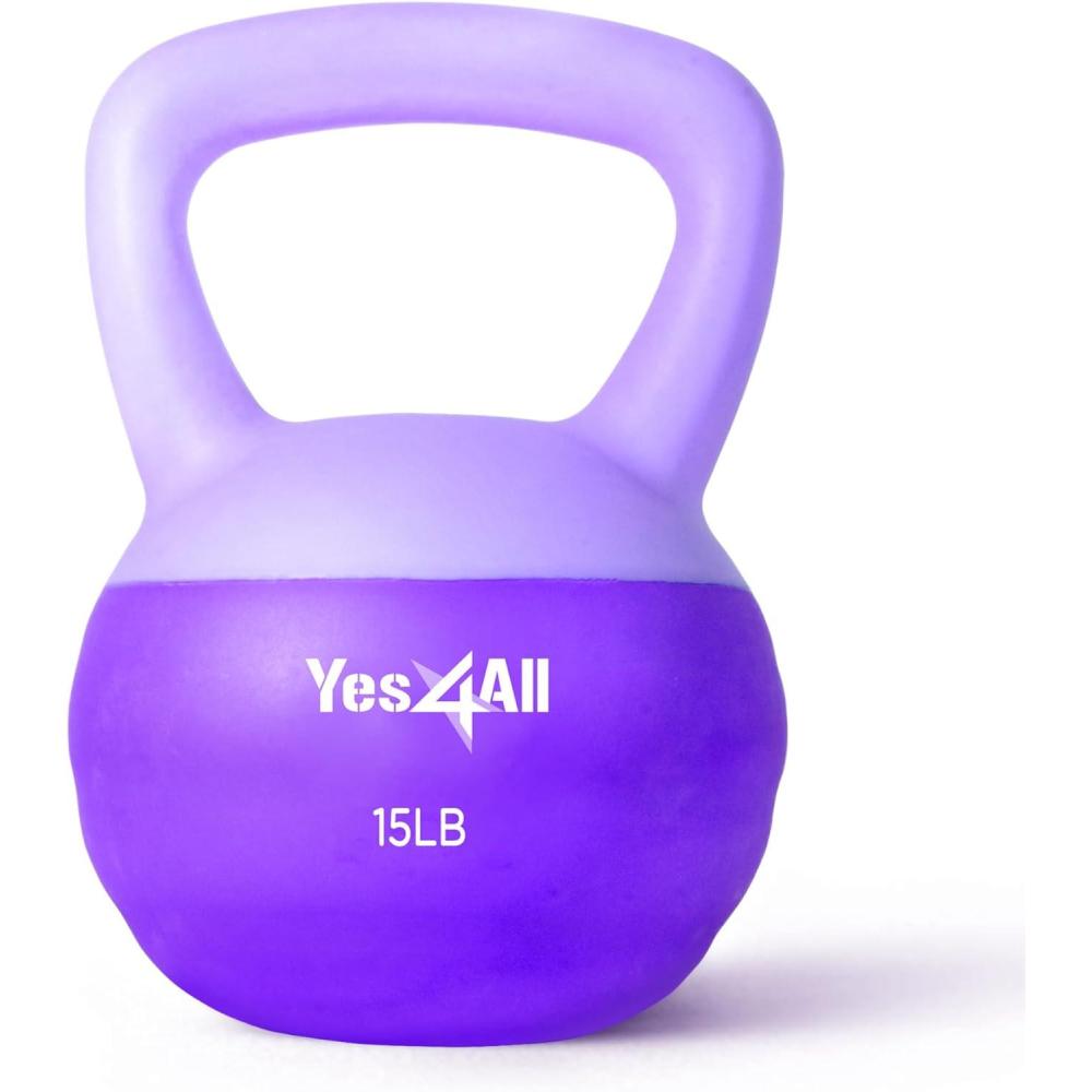image:imageYes4All Soft Kettlebell PVC Kettlebells Exercise Weights amp ColorCoded Strength Training Kettlebells with 4 Options 5101520lb Gentle Hand Weights for Women at Home15lb  Purple