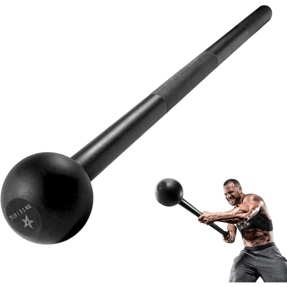 image:imageYes4All Steel Mace Bell for Strength Training Support Full Body Muscles Shoulder Grips amp Forearms Workouts Stretching 5 7 10 15 20 25 30 LB For Woman amp ManB Black 7lbs