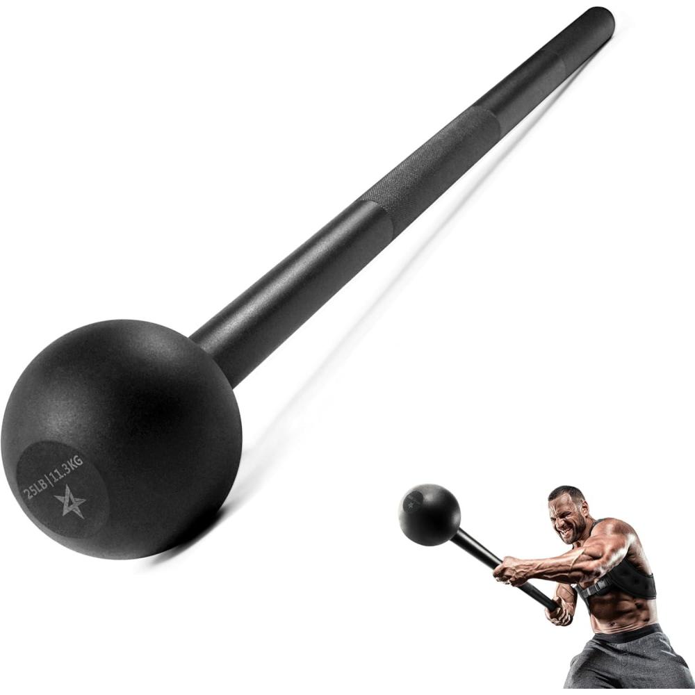 image:imageYes4All Steel Mace Bell for Strength Training Support Full Body Muscles Shoulder Grips amp Forearms Workouts Stretching 5 7 10 15 20 25 30 LB For Woman amp ManF Black 25lbs