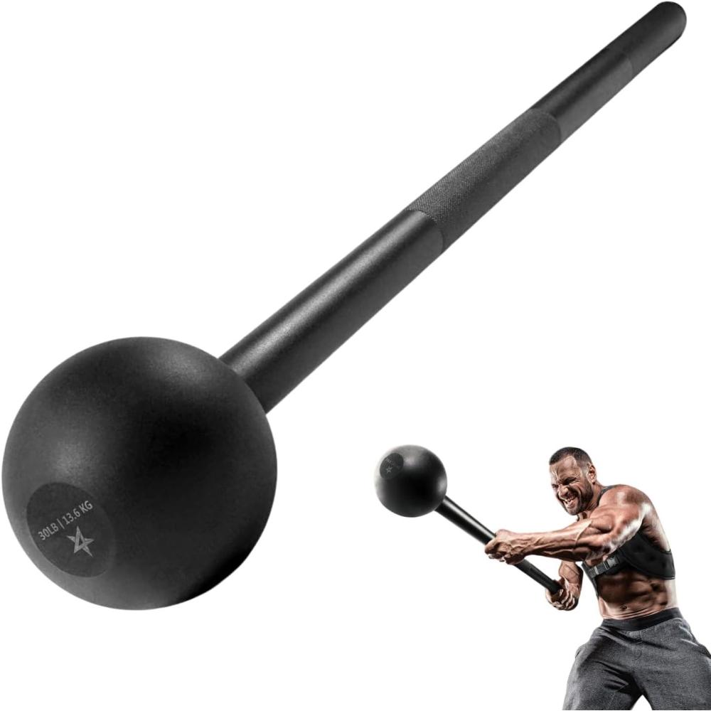 image:imageYes4All Steel Mace Bell for Strength Training Support Full Body Muscles Shoulder Grips amp Forearms Workouts Stretching 5 7 10 15 20 25 30 LB For Woman amp ManG Black 30lbs