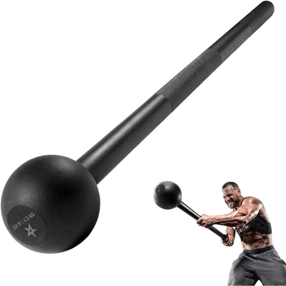 image:imageYes4All Steel Mace Bell for Strength Training Support Full Body Muscles Shoulder Grips amp Forearms Workouts Stretching 5 7 10 15 20 25 30 LB For Woman amp ManC Black 10lbs