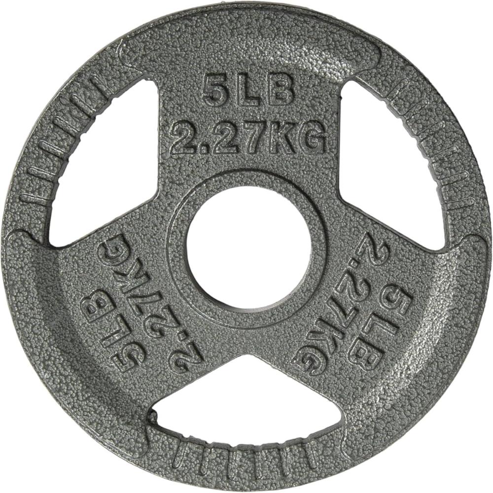 image:imageYes4All TriGrip Handles Cast Iron Olympic Weight Plates 2Inch Weight Plates for Weight Lifting with Smooth and Durable Finish Suitable for Strength Training Exercises Single Pair and SetB 5LB Single Gray