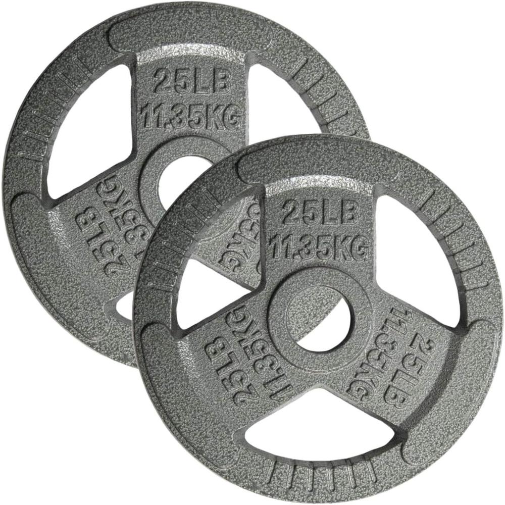 image:imageYes4All TriGrip Handles Cast Iron Olympic Weight Plates 2Inch Weight Plates for Weight Lifting with Smooth and Durable Finish Suitable for Strength Training Exercises Single Pair and SetH 25LB Pair  Gray