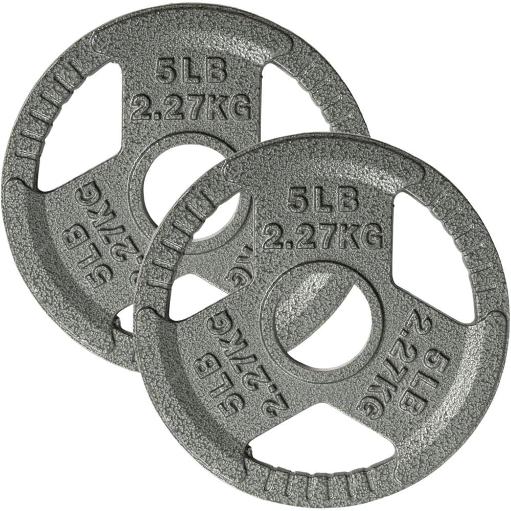 image:imageYes4All TriGrip Handles Cast Iron Olympic Weight Plates 2Inch Weight Plates for Weight Lifting with Smooth and Durable Finish Suitable for Strength Training Exercises Single Pair and SetG 5LB Pair Gray