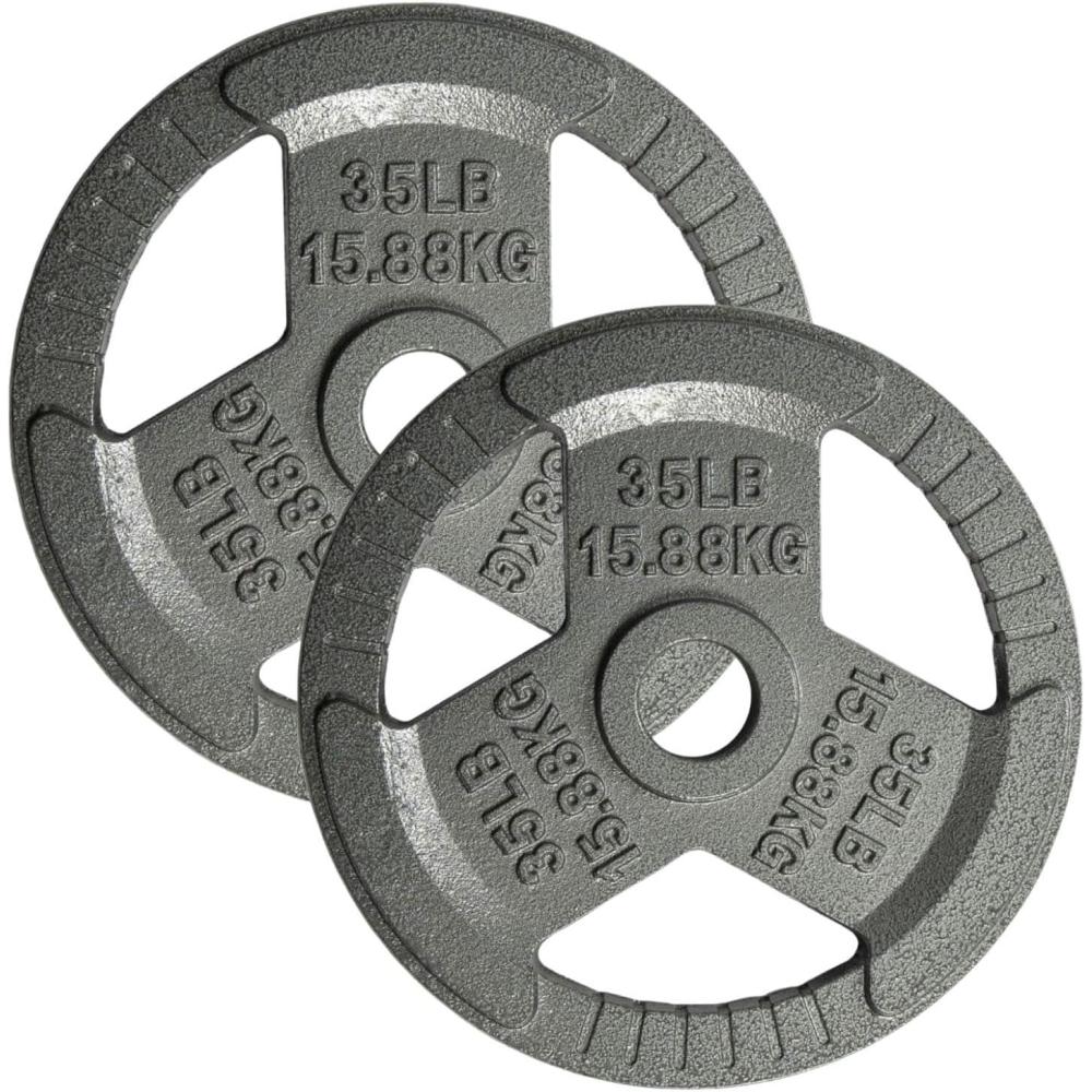 image:imageYes4All TriGrip Handles Cast Iron Olympic Weight Plates 2Inch Weight Plates for Weight Lifting with Smooth and Durable Finish Suitable for Strength Training Exercises Single Pair and SetI 35LB Pair  Gray