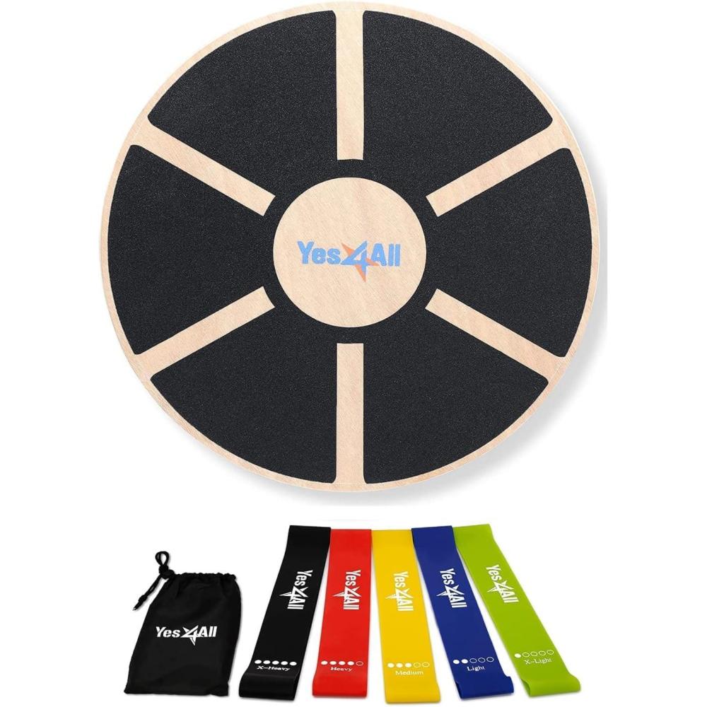 image:imageYes4All Versatile Wooden Wobble Balance Trainer Board with 360 Degree RotationJ Combo Wooden Balance Board Resistance Bands