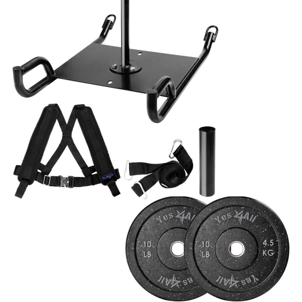 image:imageYes4All Weighted Training Pull Sled with Vest Steel Buckle Fit for 12 Inch Plates Sled Workout Equipment Sport Power Sled for Athletic Exercise and Speed ImprovementB Combo Pull Sled Bumper Weight Plate 10lbs Pairs