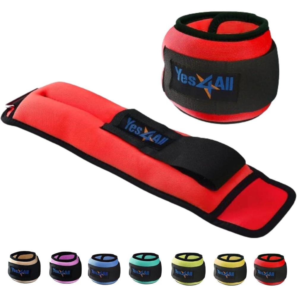 image:imageYes4All Wrist amp Ankle Weights Pair 1lb 10lbs Adjustable Strap for Walking Jogging Pilates Gym Fitness Workout for Women MenG 10Lbs Pair 5lb x 2  Red