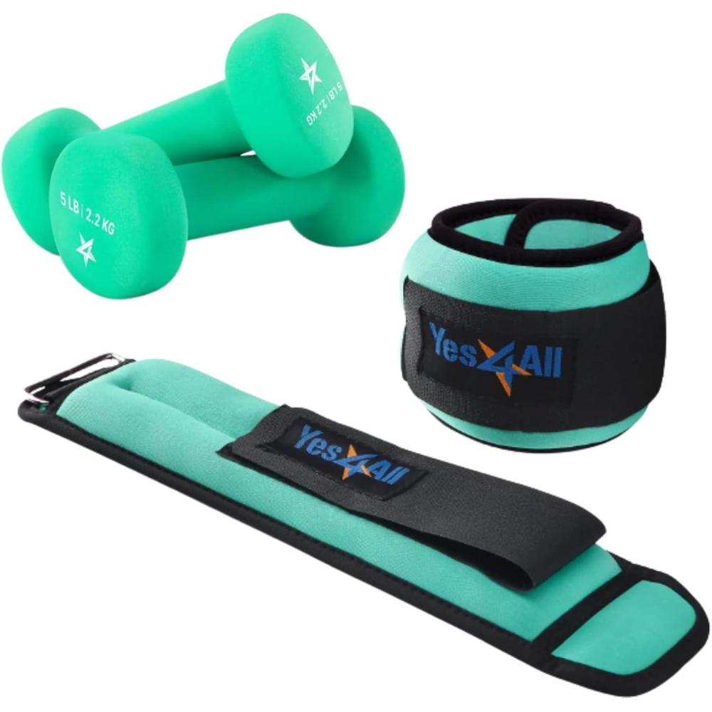 image:imageYes4All Wrist amp Ankle Weights Pair 1lb 10lbs Adjustable Strap for Walking Jogging Pilates Gym Fitness Workout for Women MenI Combo Wrist Weight 25lbs x2  Dumbbell 5lbs x 2  Green