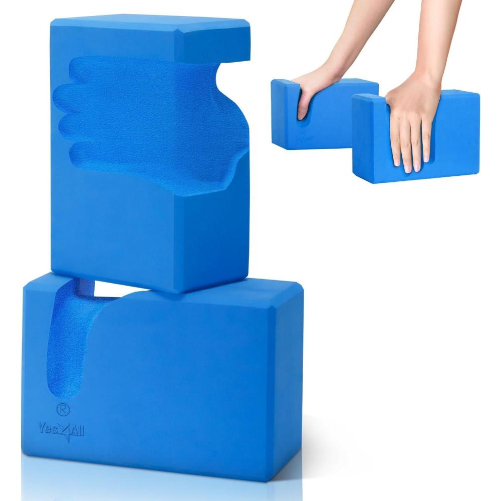 image:imageYes4All Yoga Blocks 2 Pack Wrist Support Comfort and Grip Strength Support for Balance Fitness and Exercise EVA Foam Blocks Pilates Yoga Brick Yoga AccessoriesB Marlin Blue