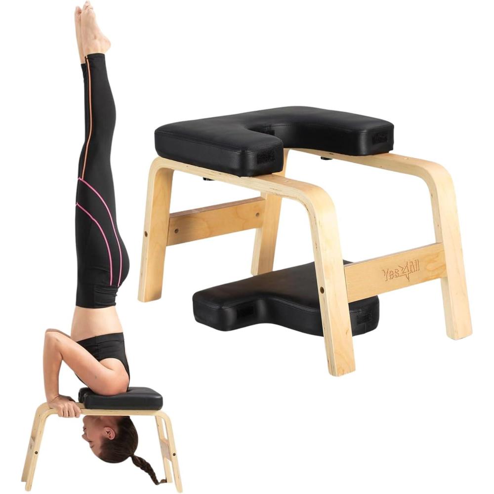 image:imageYes4All Yoga Headstand Bench with PU Pads Thickness Foam Wooden Yoga Inversion Chair for Balance TrainingCore Strengthening PAA Black