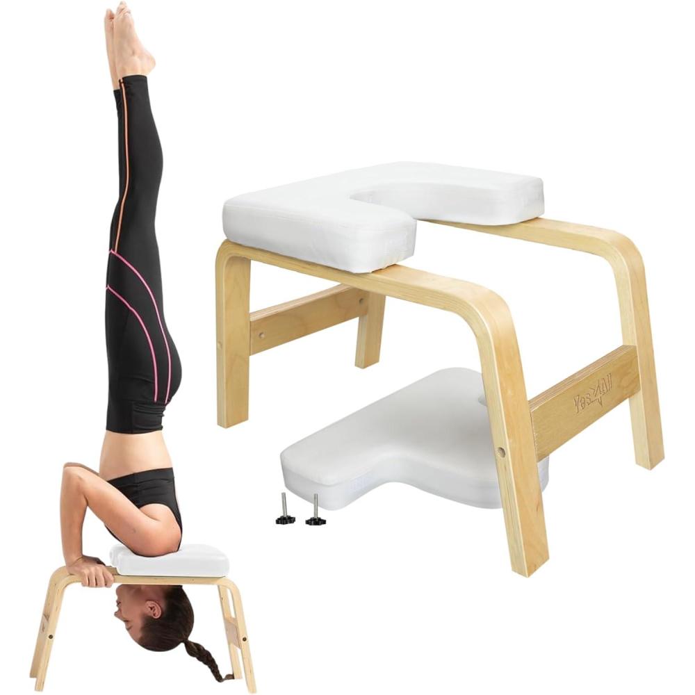image:imageYes4All Yoga Headstand Bench with PU Pads Thickness Foam Wooden Yoga Inversion Chair for Balance TrainingCore Strengthening PAC White