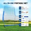 Portable L-Screen Baseball 7x7ft with 2 Baseballs, Rubber Wheels – L Screen Baseball for Batting Cage, Protective Pitching Screen Net Double Layers, Carry Bag Included(B. L Screen Baseball version Light 7 x 7)