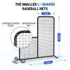 Portable L-Screen Baseball 7x7ft with 2 Baseballs, Rubber Wheels – L Screen Baseball for Batting Cage, Protective Pitching Screen Net Double Layers, Carry Bag Included(6×6 ft L-Screen With Wheels)