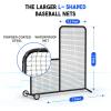 Portable L-Screen Baseball 7x7ft with 2 Baseballs, Rubber Wheels – L Screen Baseball for Batting Cage, Protective Pitching Screen Net Double Layers, Carry Bag Included(7x7ft L-Shape with Wheels)