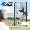 Portable L-Screen Baseball 7x7ft with 2 Baseballs, Rubber Wheels – L Screen Baseball for Batting Cage, Protective Pitching Screen Net Double Layers, Carry Bag Included(7x7ft L-Shape with Wheels)