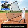 Portable L-Screen Baseball 7x7ft with 2 Baseballs, Rubber Wheels – L Screen Baseball for Batting Cage, Protective Pitching Screen Net Double Layers, Carry Bag Included(7x7ft L-Shape with Wheels)