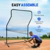 Portable L-Screen Baseball 7x7ft with 2 Baseballs, Rubber Wheels – L Screen Baseball for Batting Cage, Protective Pitching Screen Net Double Layers, Carry Bag Included(7×5 ft Z-Screen No Wheel)