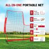Portable L-Screen Baseball 7x7ft with 2 Baseballs, Rubber Wheels – L Screen Baseball for Batting Cage, Protective Pitching Screen Net Double Layers, Carry Bag Included(A. L Screen Baseball version Light 7 x 7)