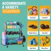 Yes4All Dumbbell Rack, Weight Rack for Home Gym, Sports Equipment Organizer for Dumbbells Kettlebells Yoga Mat Foam Roller and Balls, All in One Gym Workout Storage with Wheels and Hooks(Black w Basket)