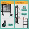 Yes4All Dumbbell Rack, Weight Rack for Home Gym, Sports Equipment Organizer for Dumbbells Kettlebells Yoga Mat Foam Roller and Balls, All in One Gym Workout Storage with Wheels and Hooks(Black w Basket)