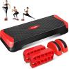 Yes4All 2-in-1 Adjustable Aerobic Step Platform Fitness Exercise Stepper with Rocker Balance Board Legs for Home Workout, Step Exercise & Balance Training(C. Red)