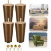 Yes4All 3 Inches Square Wood Furniture Legs Set of 4 – Wooden Replacement Feet for Couch – Adjustable Sofa, Ottomans Tapered Leg with Leveler – Brown Solid Wood Parts for Table, Chair(Round Brown)