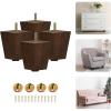 Yes4All 3 Inches Square Wood Furniture Legs Set of 4 – Wooden Replacement Feet for Couch – Adjustable Sofa, Ottomans Tapered Leg with Leveler – Brown Solid Wood Parts for Table, Chair(Square Brown)