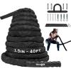 Yes4All Battle Ropes, Workout Rope with Cover, Steel Anchor & Strap Included, Heavy Ropes for Exercise Training – 1.5/2 Inch Diameter, 30, 40, 50 Ft Length(Grey – 1.5in – 40ft)