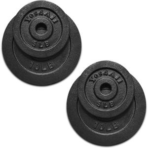 Yes4All 1.15 Inch Cast Iron Weight Plate – Ideal for Dumbbell Handle, Strength Training & Weightlifting (Set) – 1.25 + 2.5 + 5 +10lbs – Pair (Set of 8)
