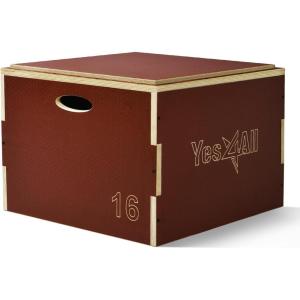 Yes4All 3 in 1 Wooden Plyo Box, Plyometric Box Platform for Jump Training, Jump Boxes for Home Gym Exercise and Outdoor Workout(B. Red)