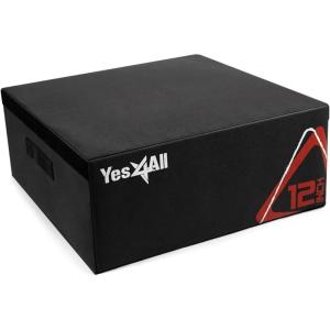 Yes4All Adjustable Soft Plyo Box, Jumping Trainer – For Plyometric Exercises and Conditioning, Multiple Height Variations(B. Black – 12″)