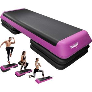 Yes4All Adjustable Workout Aerobic Exercise Step Platform Health Club Size with 4 Adjustable Risers Included and Extra Risers Options(C. Pink/Black)